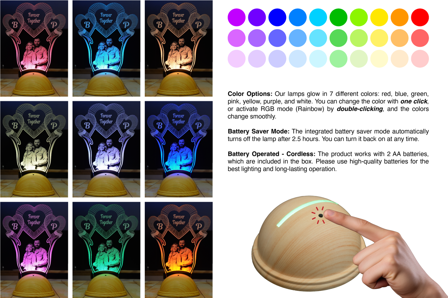 Personalized 3D Photo Engraved Heart Night Light