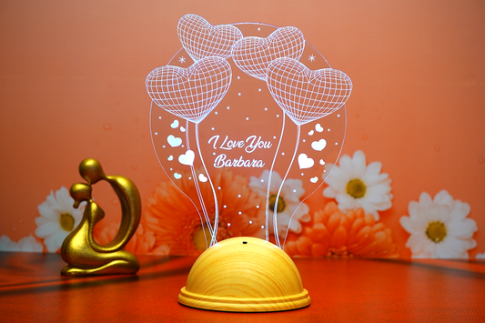 I Love You Personalized 3D LED Lamp with Love Balloons